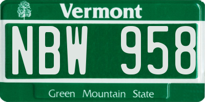 VT license plate NBW958