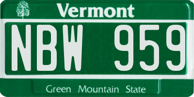 VT license plate NBW959