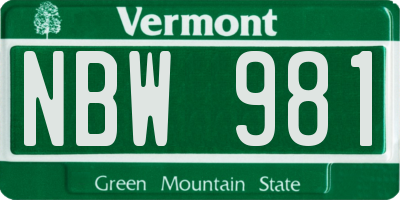 VT license plate NBW981
