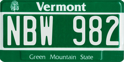 VT license plate NBW982