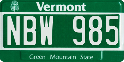 VT license plate NBW985
