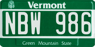 VT license plate NBW986