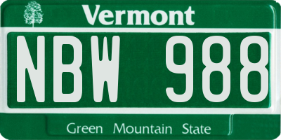 VT license plate NBW988