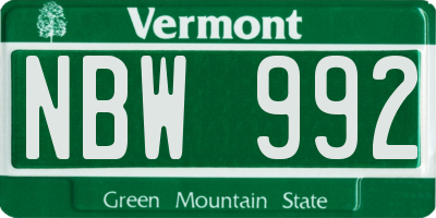 VT license plate NBW992