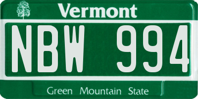VT license plate NBW994