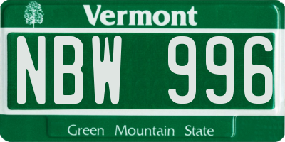 VT license plate NBW996