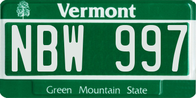 VT license plate NBW997