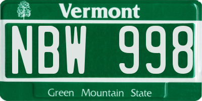 VT license plate NBW998