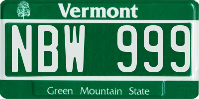 VT license plate NBW999