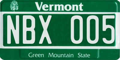 VT license plate NBX005