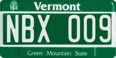 VT license plate NBX009