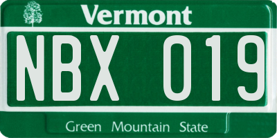VT license plate NBX019