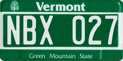 VT license plate NBX027