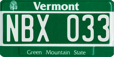 VT license plate NBX033