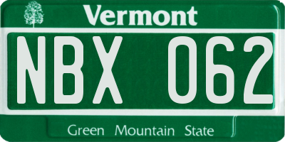 VT license plate NBX062