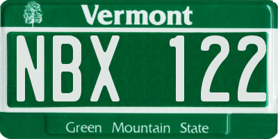VT license plate NBX122