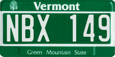 VT license plate NBX149