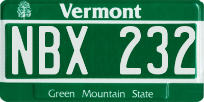 VT license plate NBX232