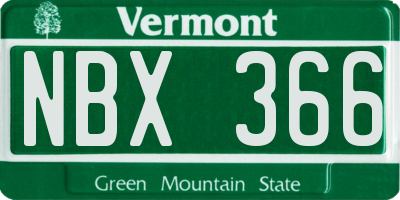 VT license plate NBX366