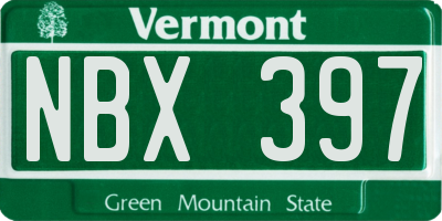 VT license plate NBX397