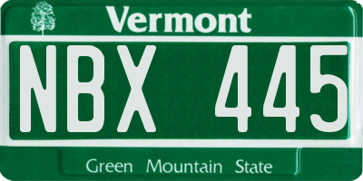 VT license plate NBX445