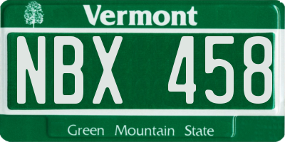 VT license plate NBX458