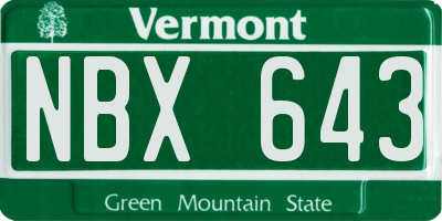VT license plate NBX643