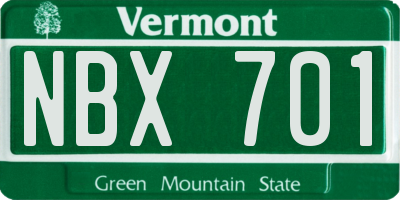 VT license plate NBX701