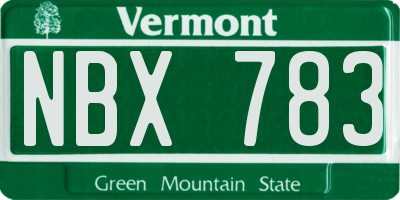 VT license plate NBX783