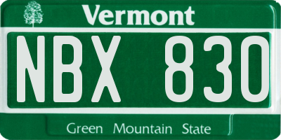 VT license plate NBX830