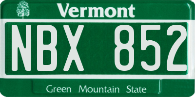 VT license plate NBX852