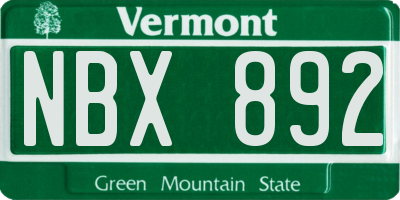 VT license plate NBX892