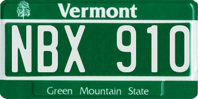 VT license plate NBX910