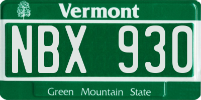 VT license plate NBX930