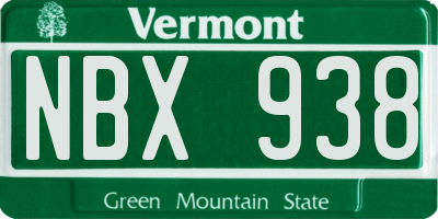 VT license plate NBX938