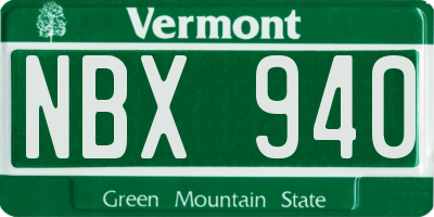 VT license plate NBX940