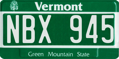VT license plate NBX945