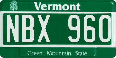 VT license plate NBX960