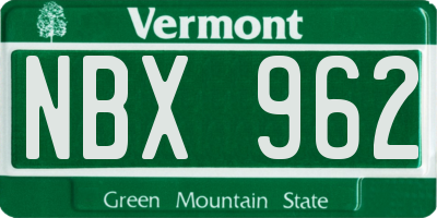 VT license plate NBX962