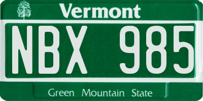 VT license plate NBX985
