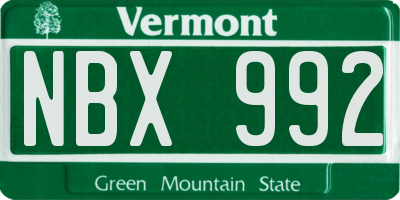 VT license plate NBX992