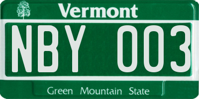 VT license plate NBY003