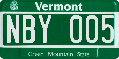 VT license plate NBY005