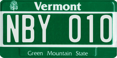 VT license plate NBY010