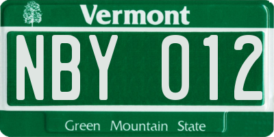VT license plate NBY012