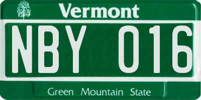 VT license plate NBY016