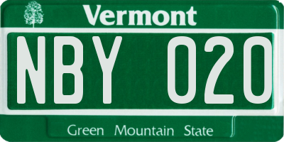 VT license plate NBY020