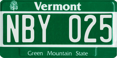 VT license plate NBY025