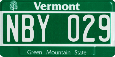 VT license plate NBY029