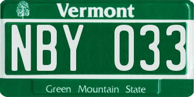 VT license plate NBY033